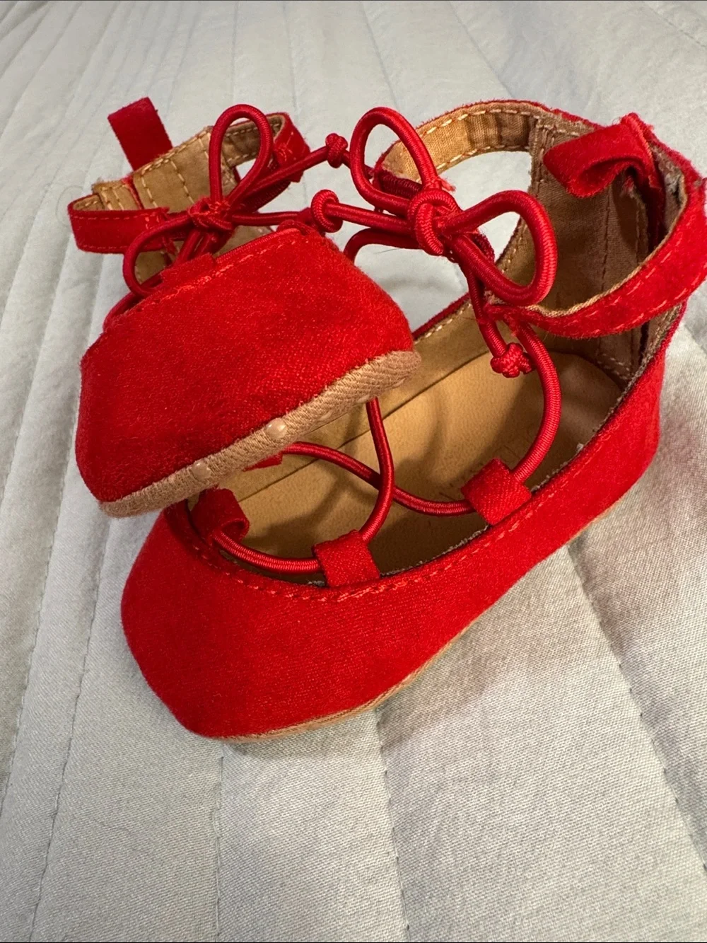 Elastic Laced Red Suede Baby Shoes